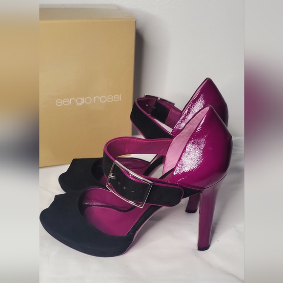 Sergio Rossi Shoes - SERGIO ROSSI-size41 or 11-patent leather/suede ankle strap-platform high heel
